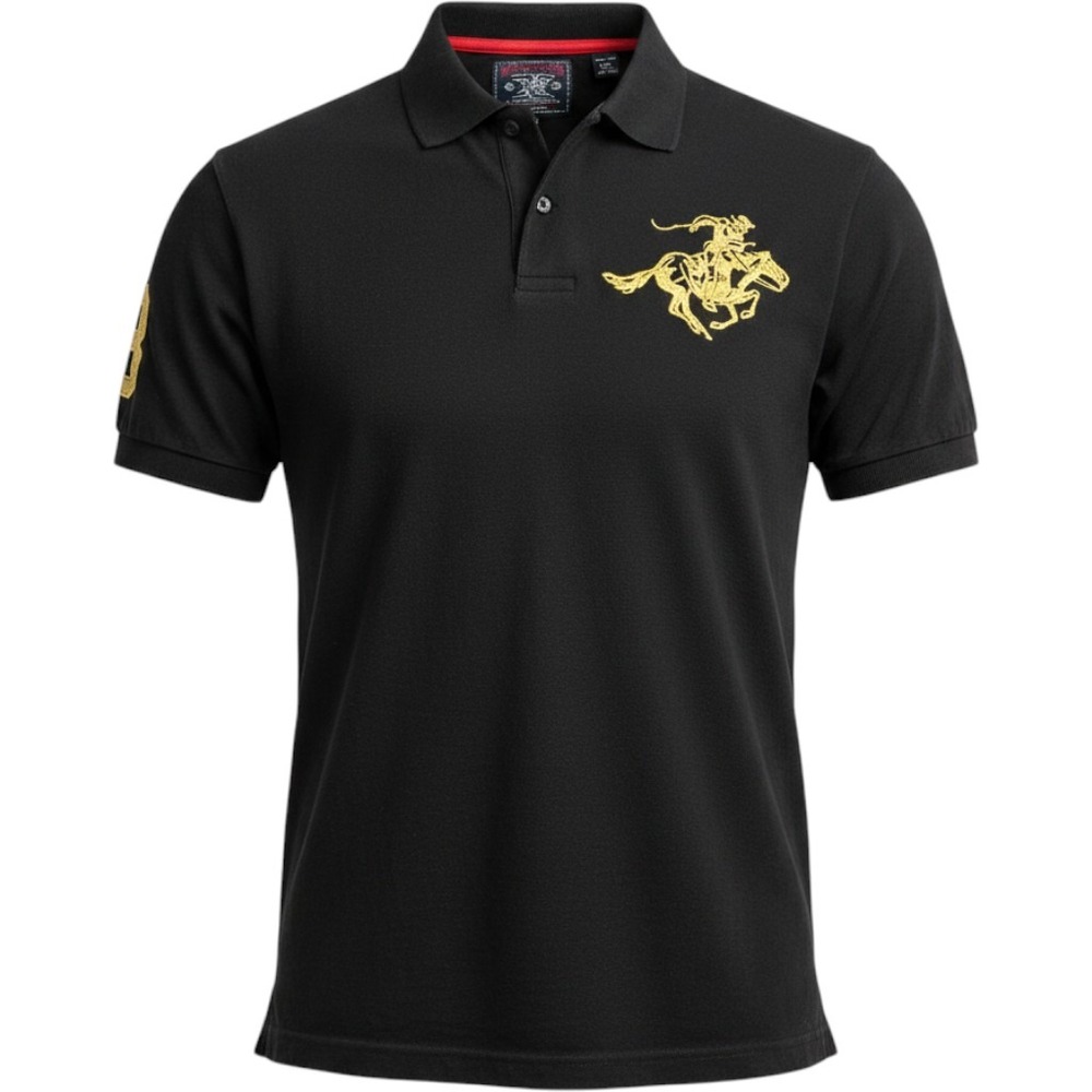 Winchester Polo Shirt 2XL Black Gold Embroidered Horse Western Americana 2XL